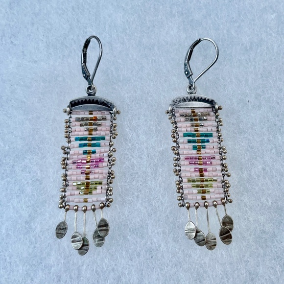Sundance Herndon Forge Sacred Peak 925 Sterling Silver glass Beaded Earrings - Picture 1 of 2